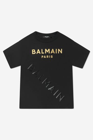 Balmain Black & Gold Logo T-shirt - Kids Runway Hire